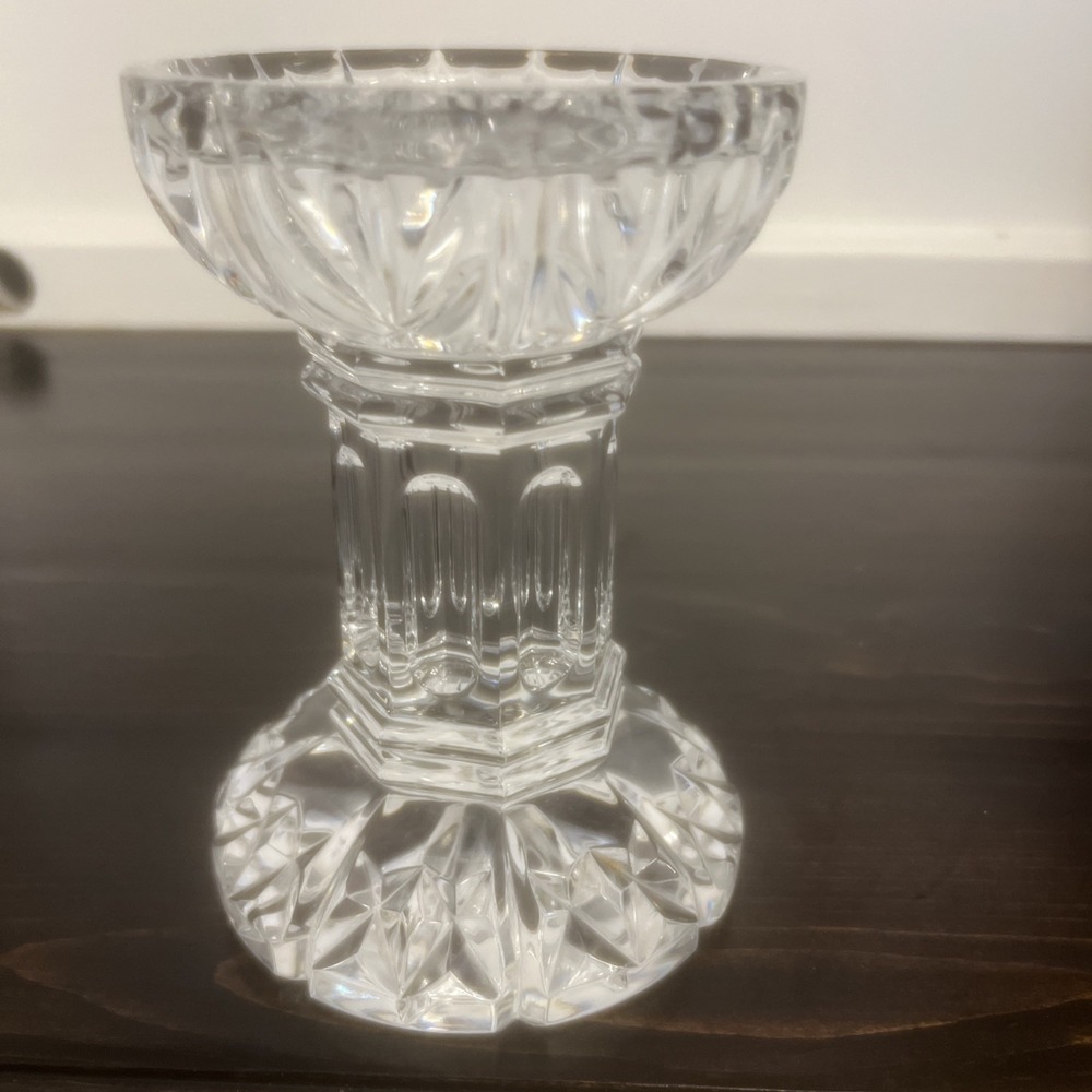 Waterford Bethany Clear Cut Glass Crystal Decorative Pillar Candle Holder 5" EUC